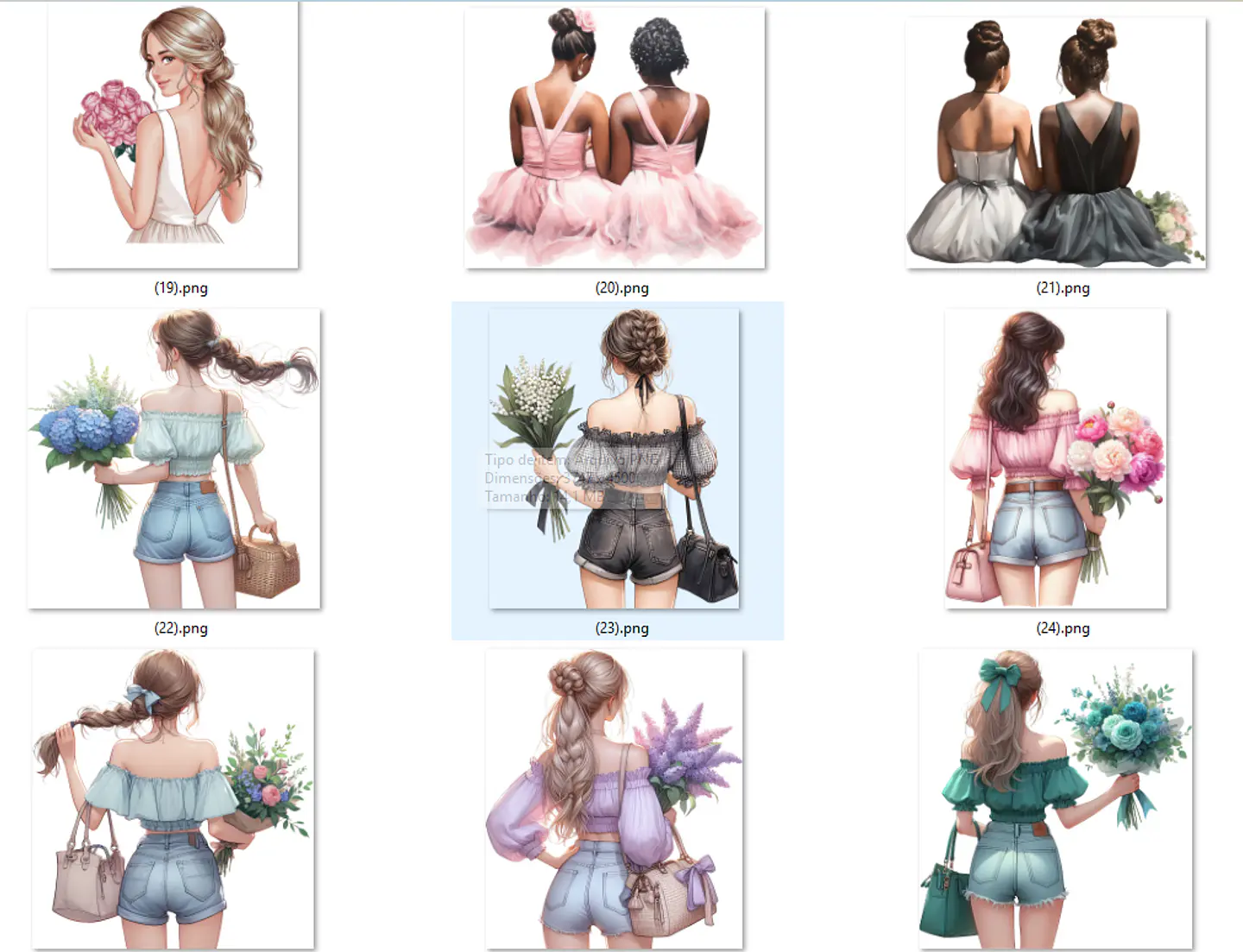 Kit Digital Mulheres e Meninas de Costas em Png 7