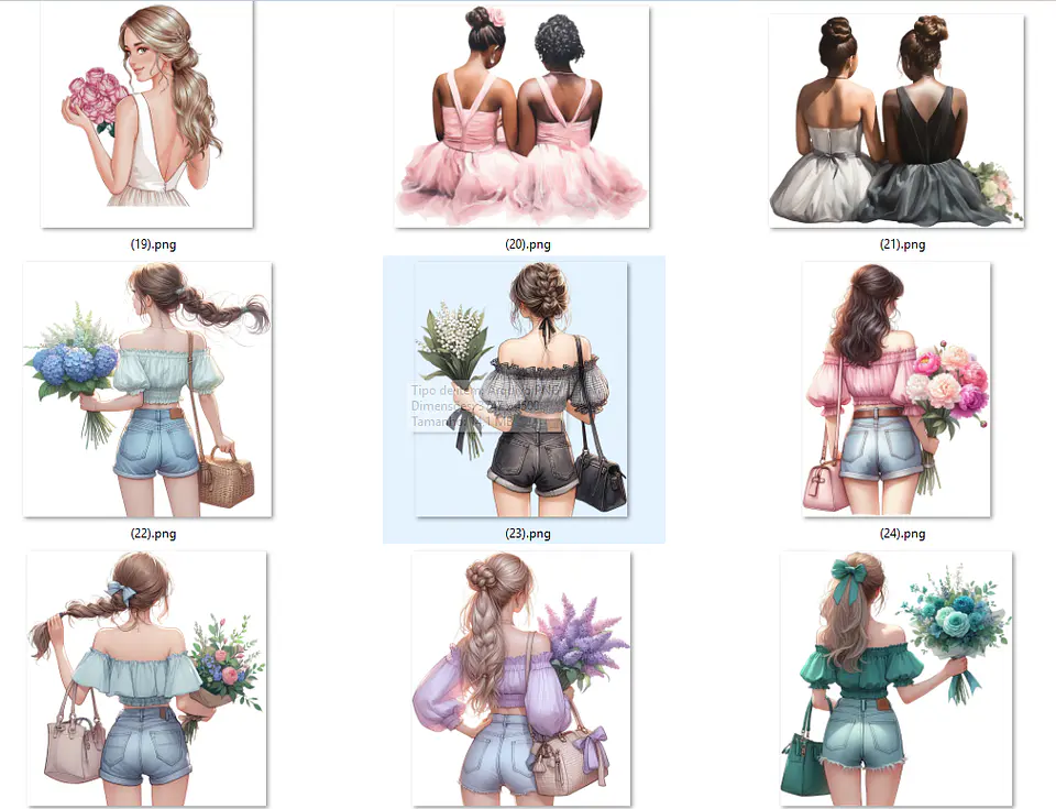 Kit Digital Mulheres e Meninas de Costas em Png 7