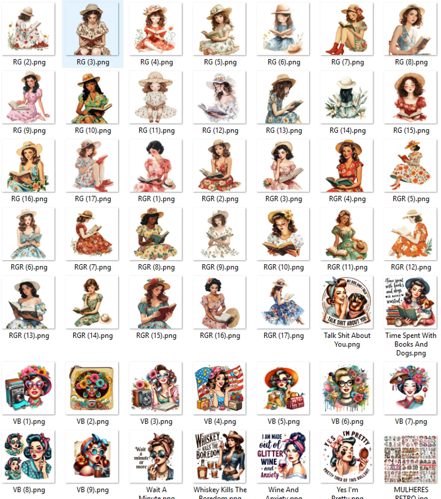 Kit Digital Mulheres Retro em Png 4