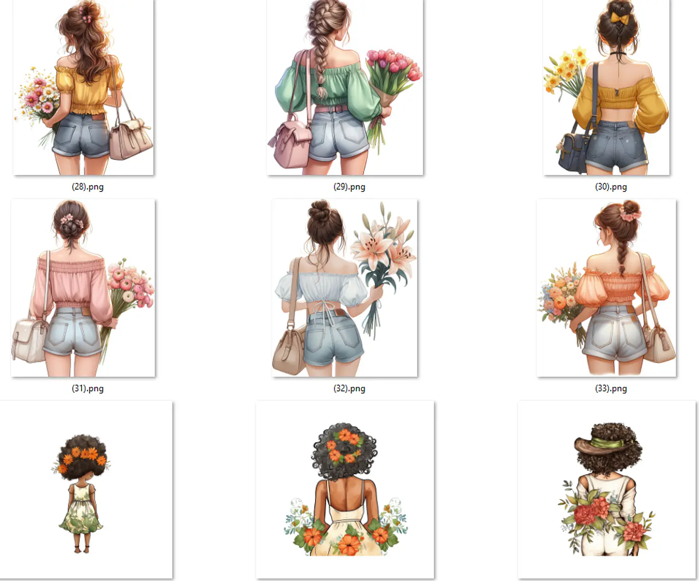 Kit Digital Mulheres e Meninas de Costas em Png 8