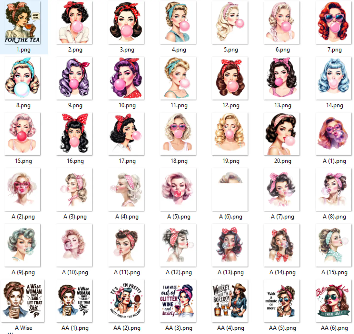 Kit Digital Mulheres Retro em Png 5