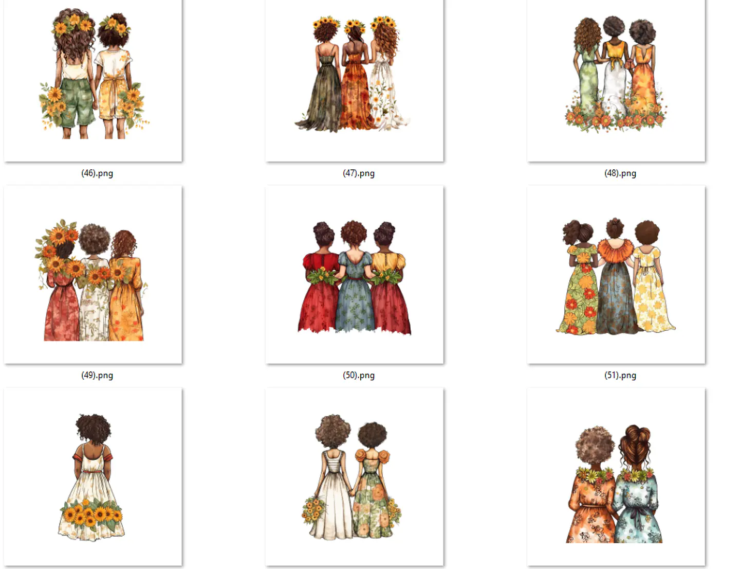 Kit Digital Mulheres e Meninas de Costas em Png 10