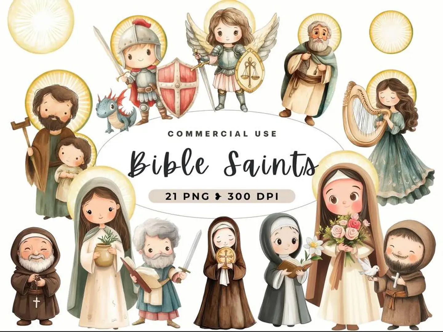 Kit Digital Santinhos Aquarelados em Png 1