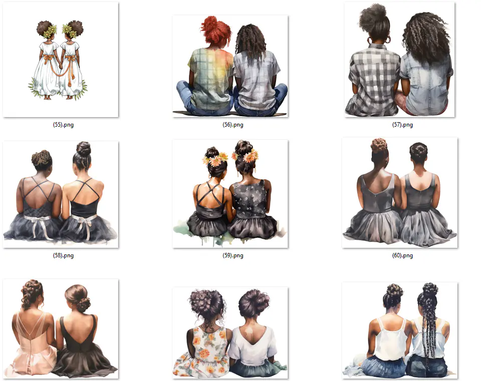 Kit Digital Mulheres e Meninas de Costas em Png 11