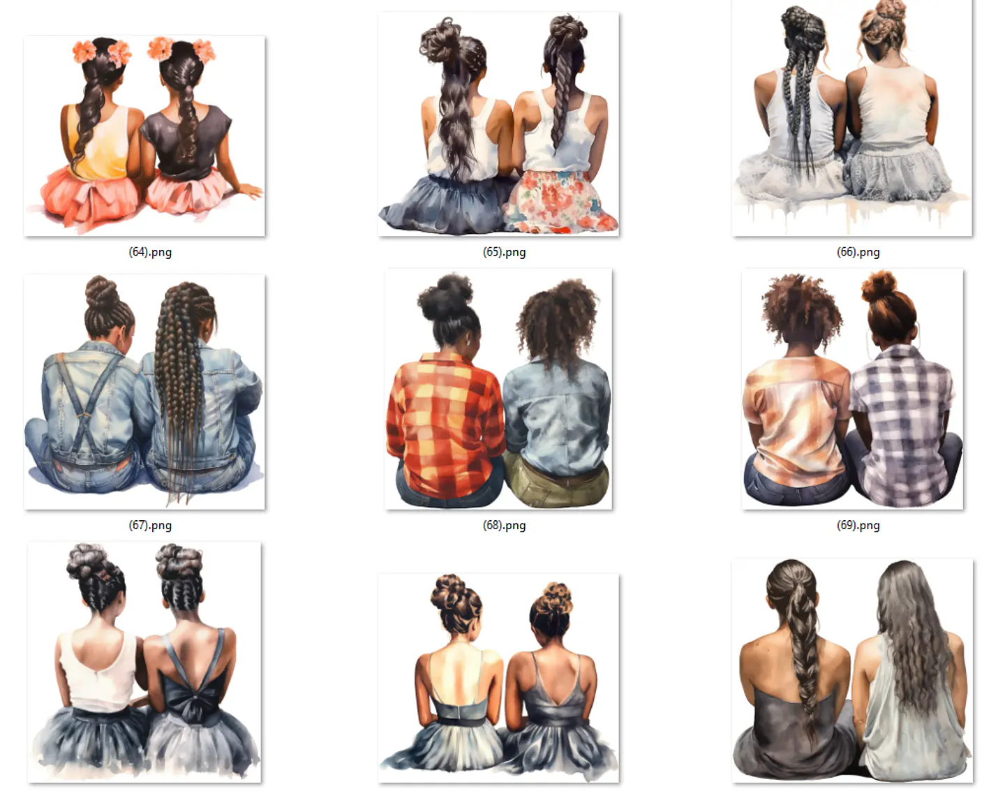 Kit Digital Mulheres e Meninas de Costas em Png 12