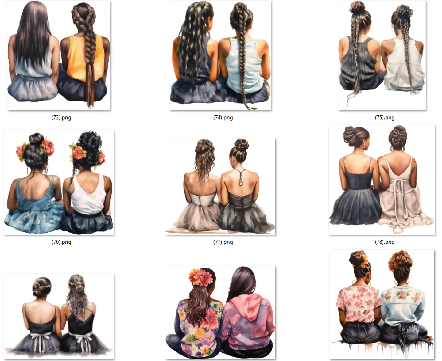 Kit Digital Mulheres e Meninas de Costas em Png 13