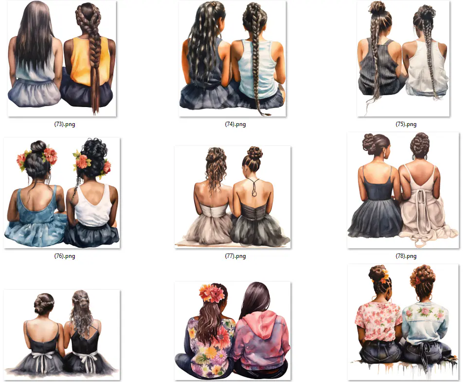 Kit Digital Mulheres e Meninas de Costas em Png 13