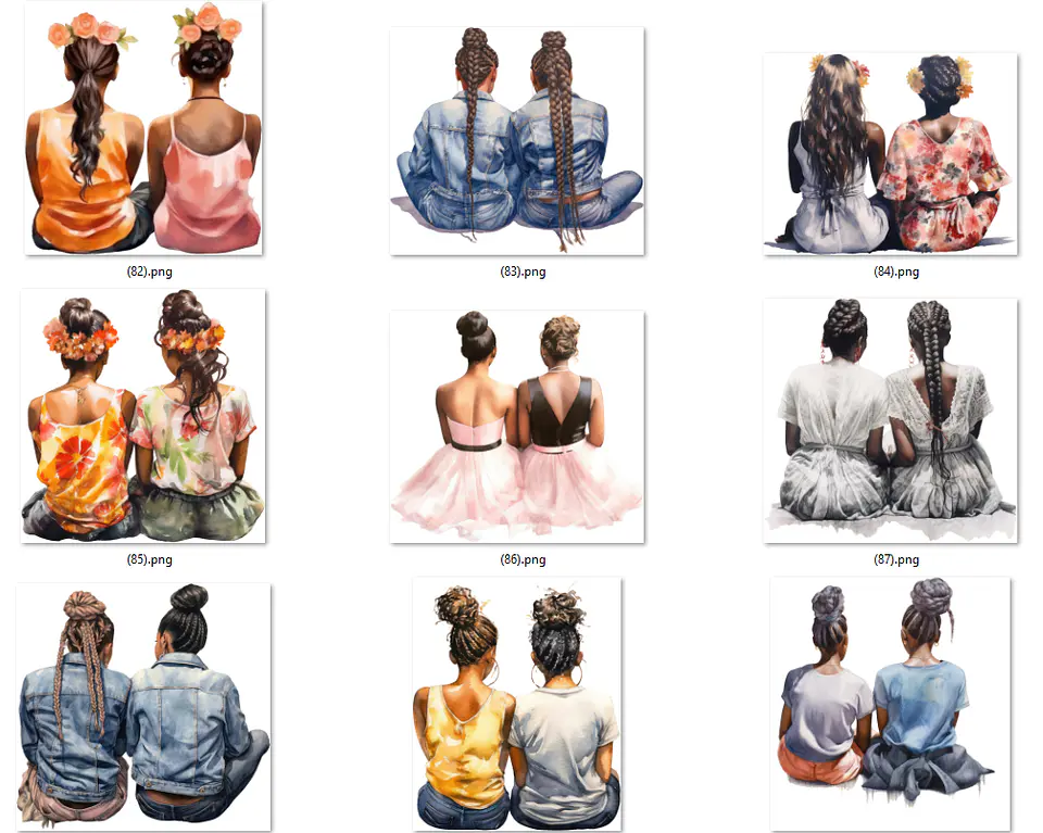 Kit Digital Mulheres e Meninas de Costas em Png 14