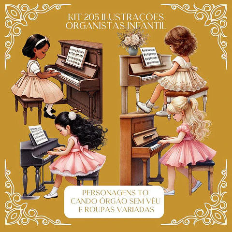 Kit Digital Organista Infantil Meninas em Png 