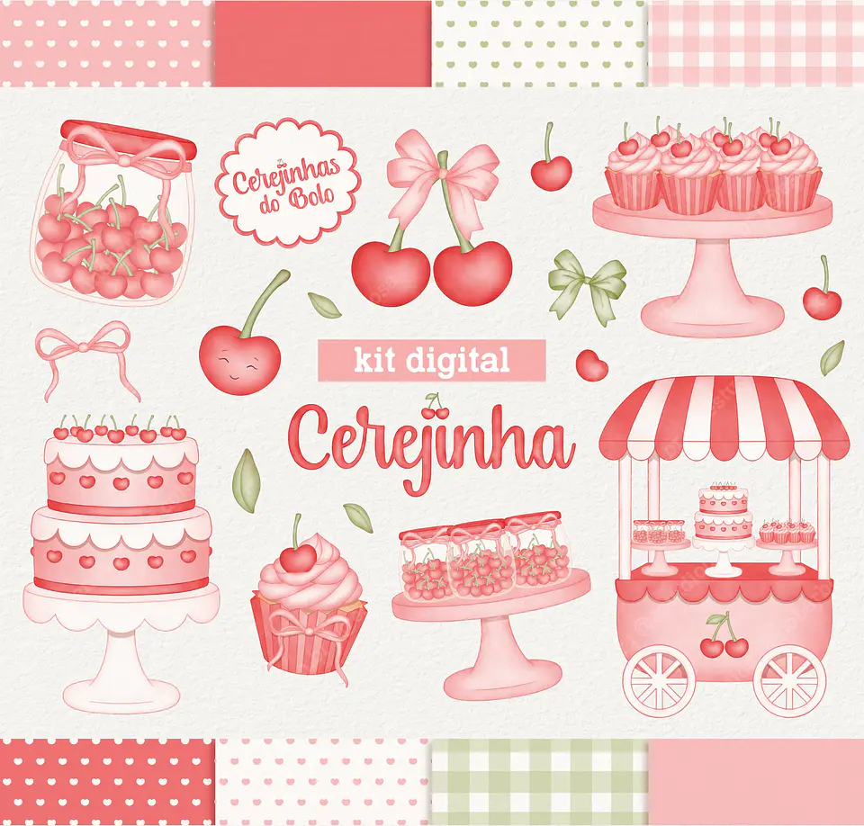 Kit Digital Cerejinhas Cereja em Aquarela Png 1