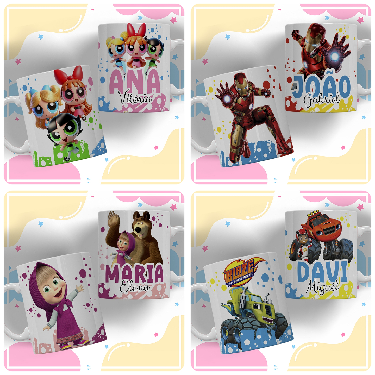 33 Artes para Caneca Personagens Volta as Aulas e Dia das Crianças Arquivo em Editável  2