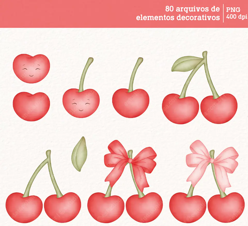 Kit Digital Cerejinhas Cereja em Aquarela Png 2