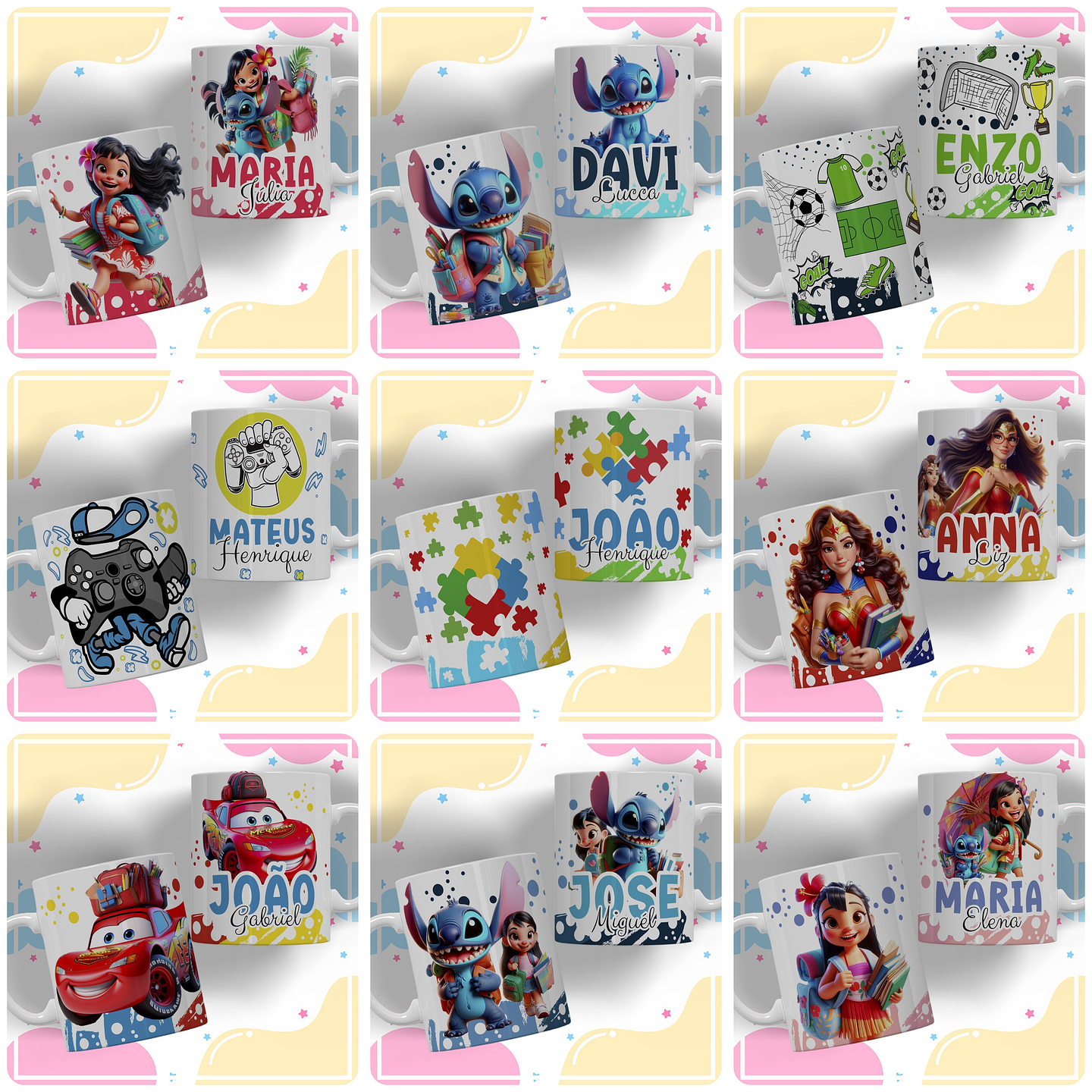 33 Artes para Caneca Personagens Volta as Aulas e Dia das Crianças Arquivo em Editável  3