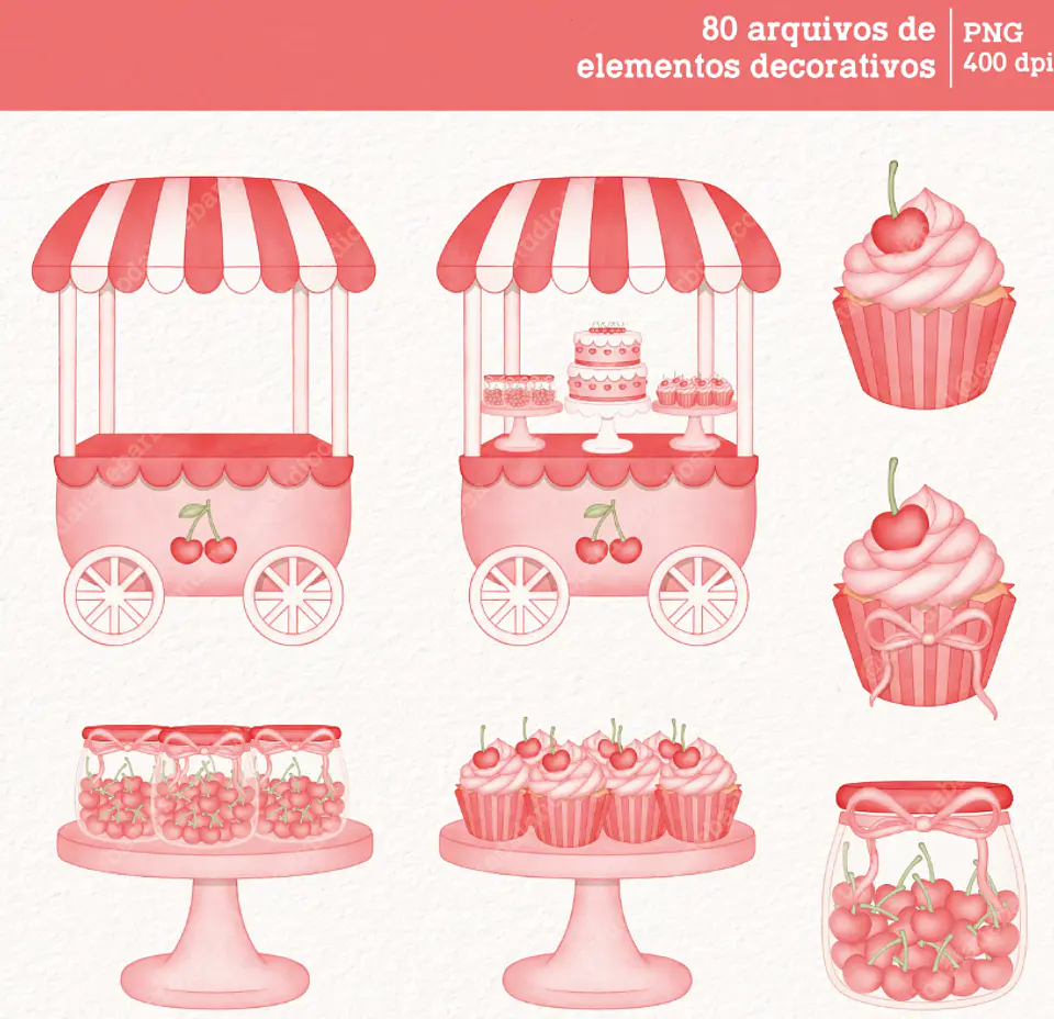 Kit Digital Cerejinhas Cereja em Aquarela Png 3