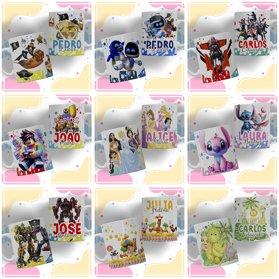 33 Artes para Caneca Personagens Volta as Aulas e Dia das Crianças Arquivo em Editável  4