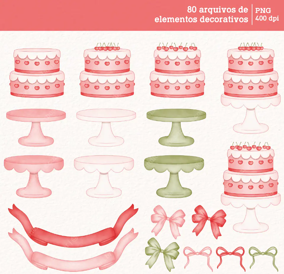 Kit Digital Cerejinhas Cereja em Aquarela Png 4