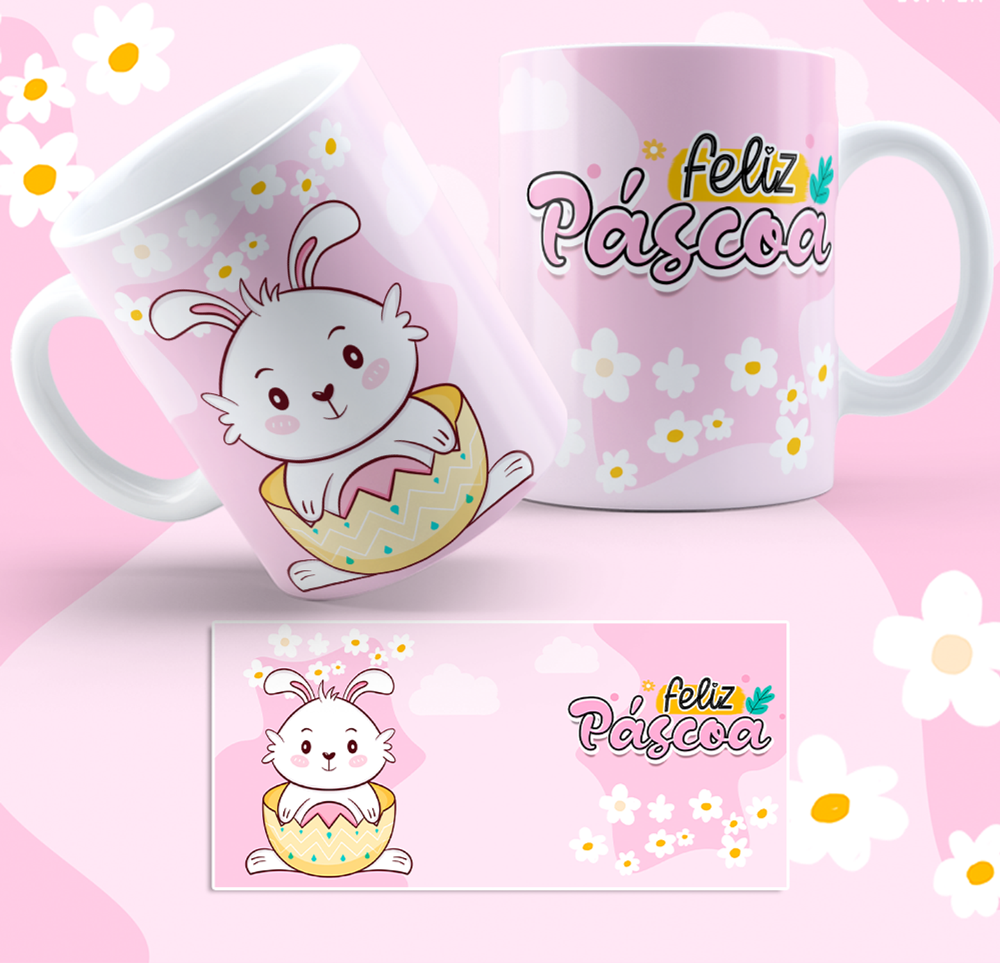 5 Artes para Caneca Coelhinhos Fofinhos Páscoa Arquivo em Jpg 2