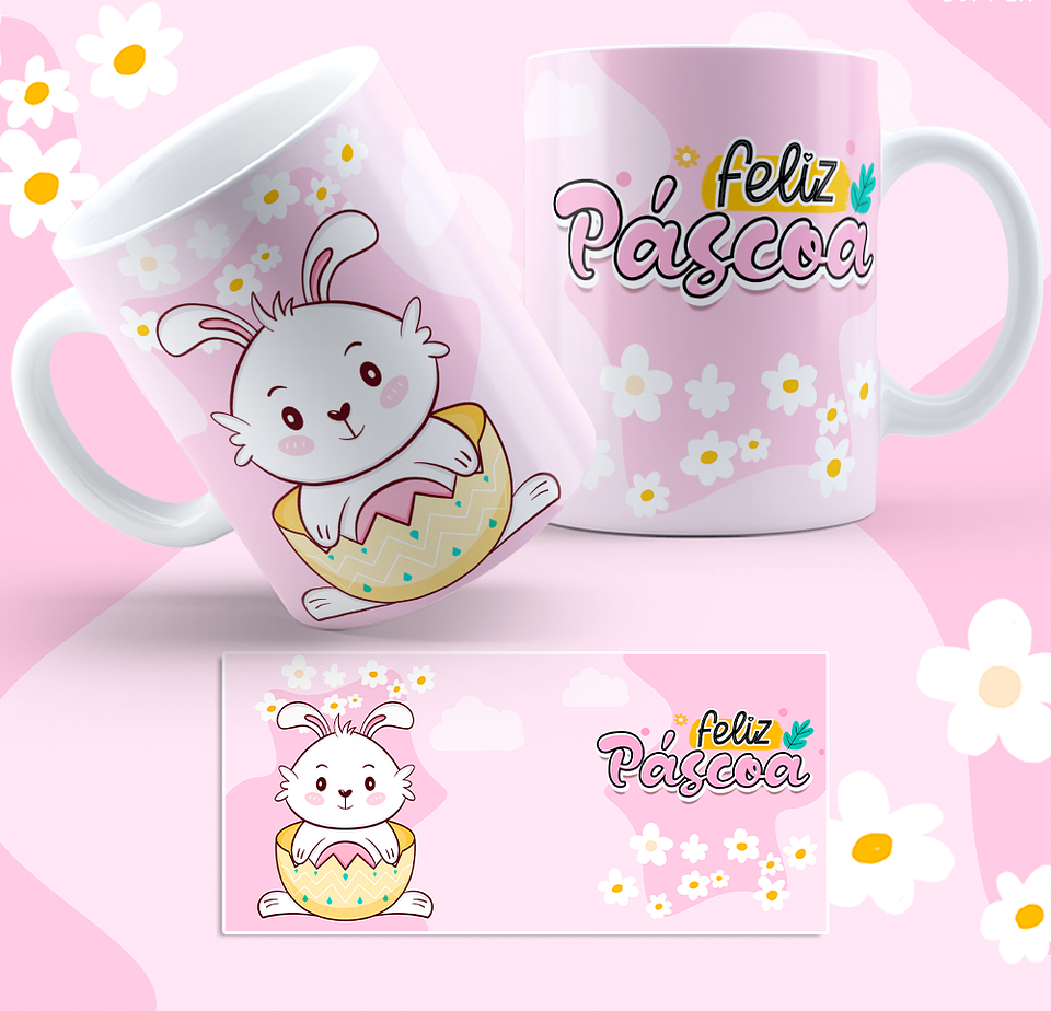 5 Artes para Caneca Coelhinhos Fofinhos Páscoa Arquivo em Jpg 2