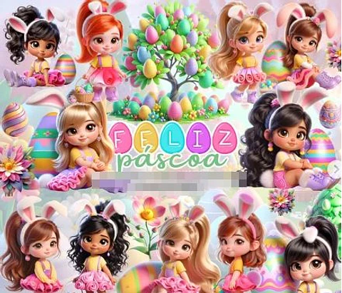Kit Digital Mascotinhos Meninas Páscoa Png