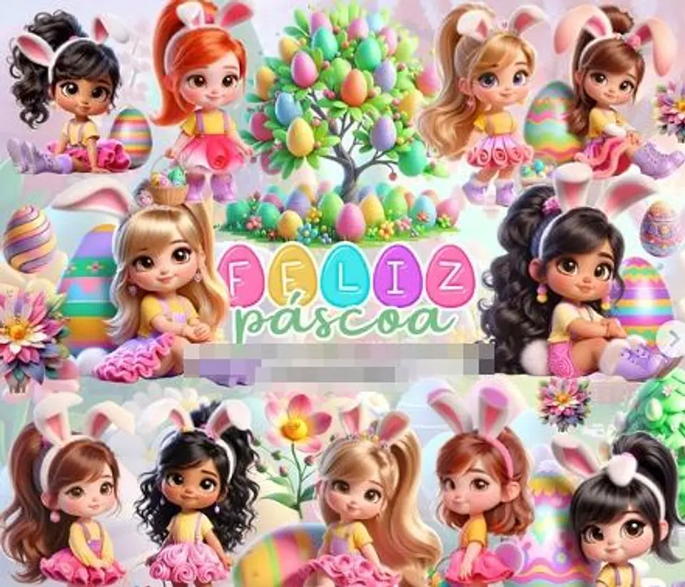 Kit Digital Mascotinhos Meninas Páscoa Png 1