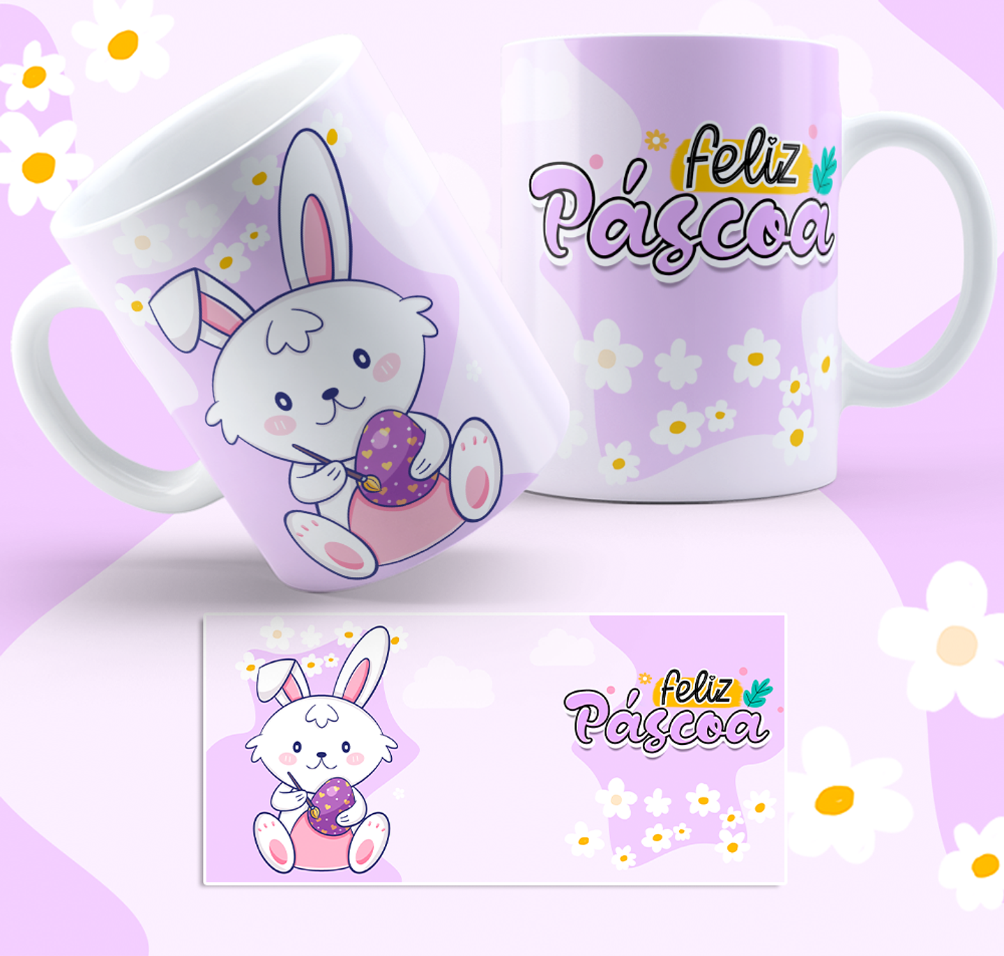 5 Artes para Caneca Coelhinhos Fofinhos Páscoa Arquivo em Jpg 4