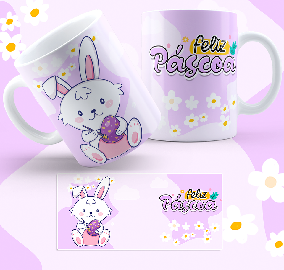 5 Artes para Caneca Coelhinhos Fofinhos Páscoa Arquivo em Jpg 4