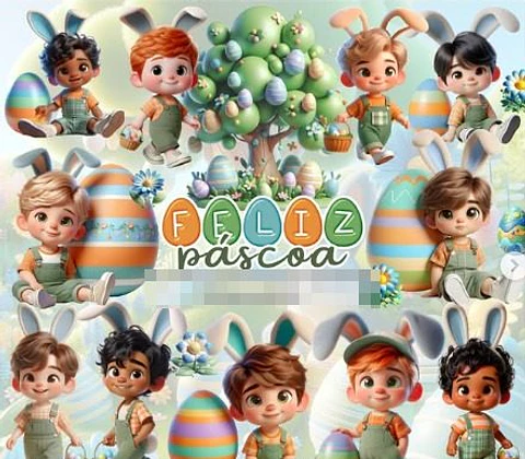Kit Digital Mascotinhos Meninos Páscoa Png 
