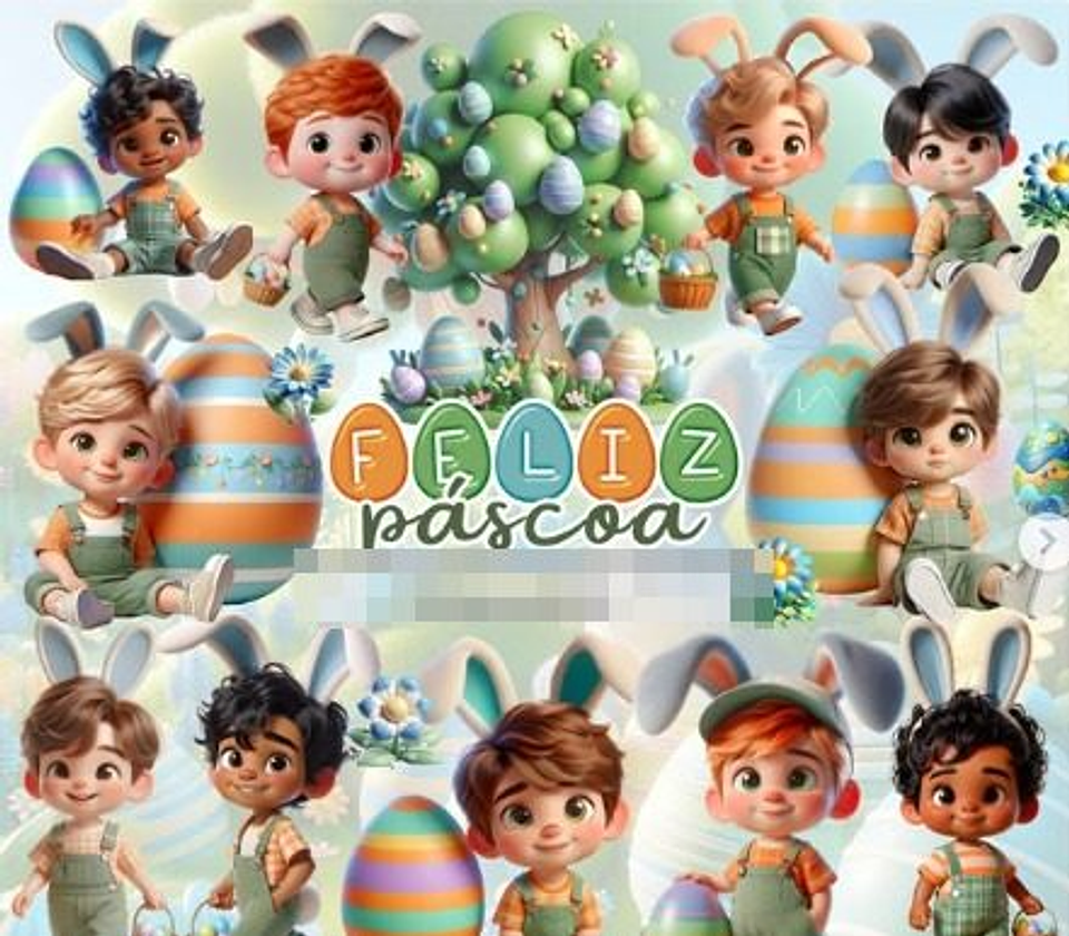 Kit Digital Mascotinhos Meninos Páscoa Png  1