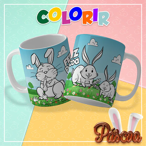 10 Artes para Caneca Páscoa Colorir Arquivo em Pdf Editável 