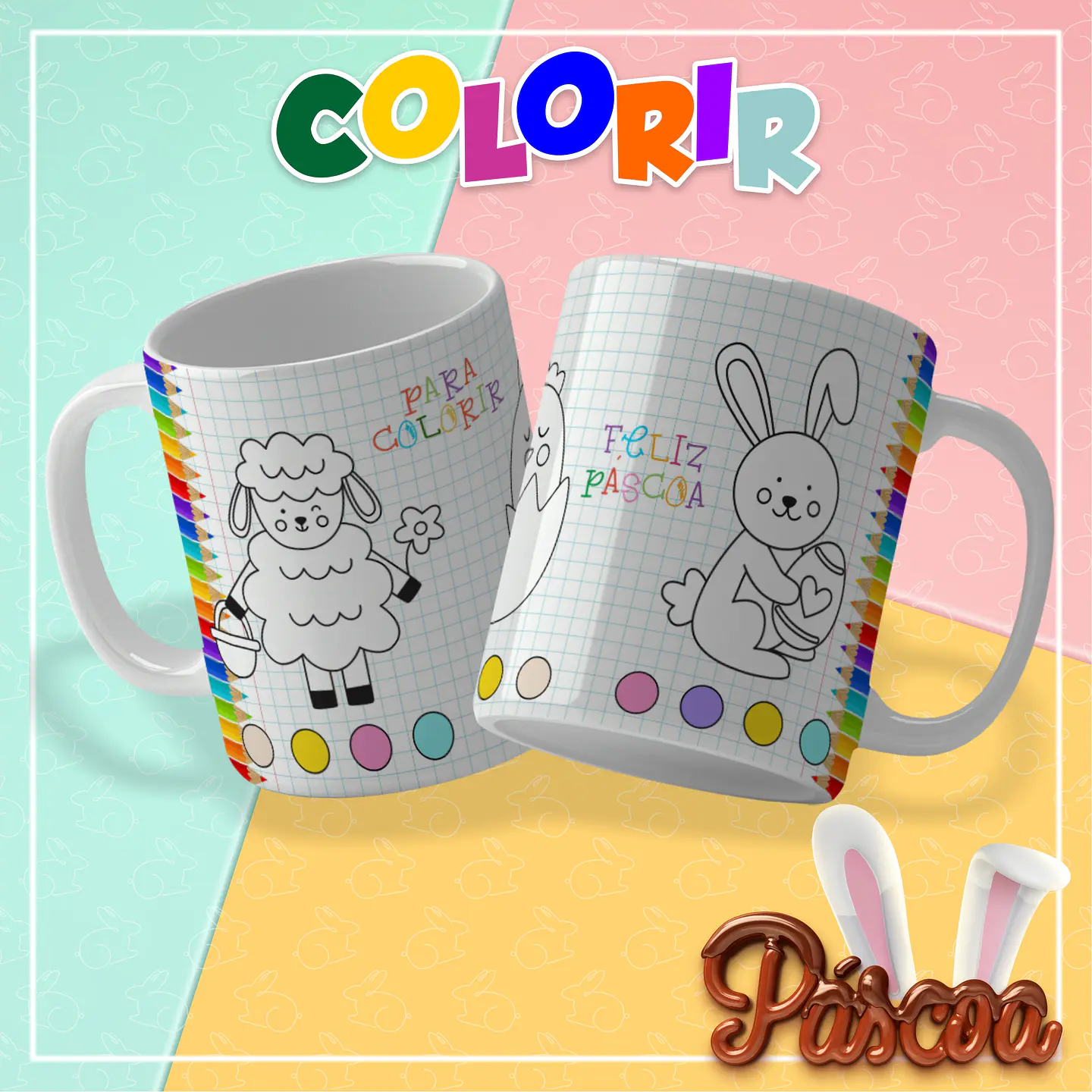 10 Artes para Caneca Páscoa Colorir Arquivo em Pdf Editável  2