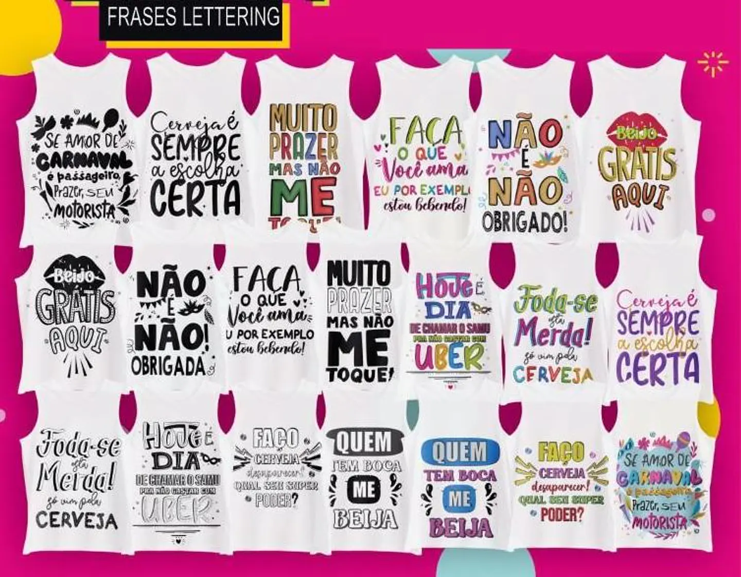 22 Artes para Copo e Camisa Frases Carnaval Arquivo Editável  2