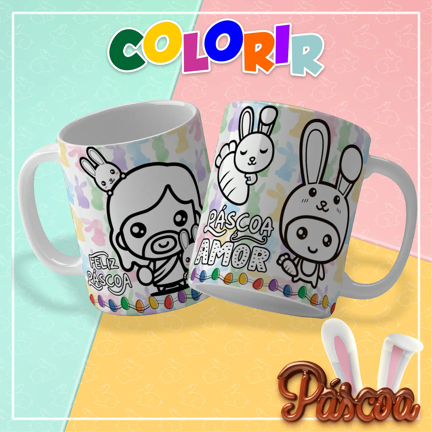 10 Artes para Caneca Páscoa Colorir Arquivo em Pdf Editável  6
