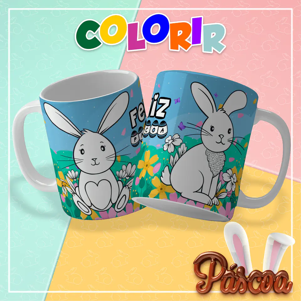 10 Artes para Caneca Páscoa Colorir Arquivo em Pdf Editável  8