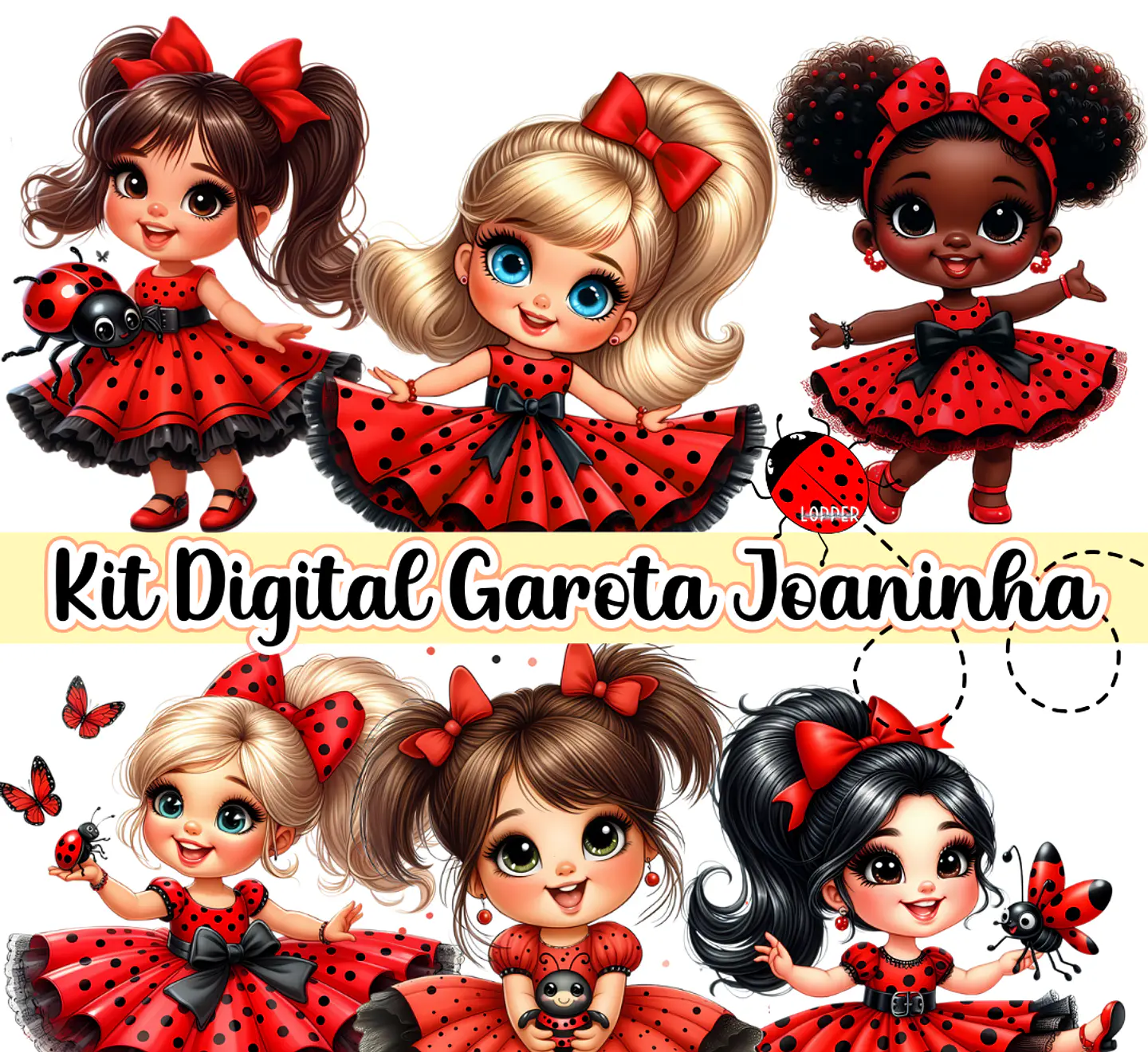 Kit Digital Garota Joaninhas em Png 1