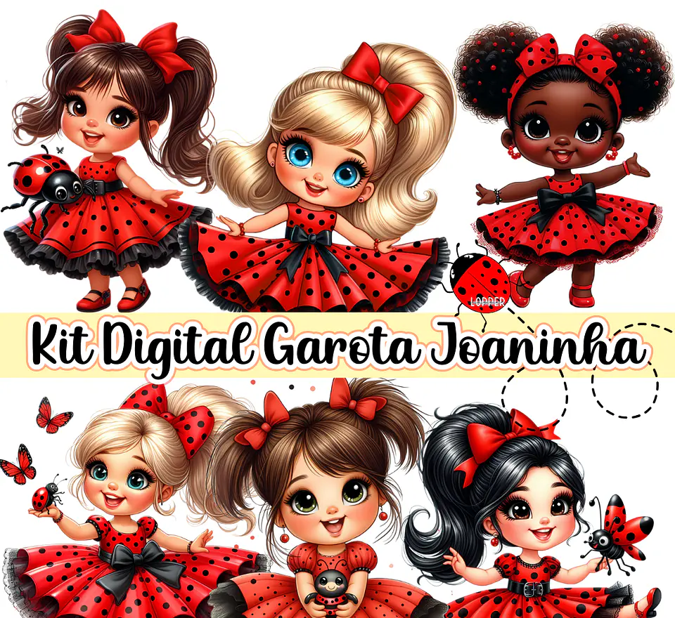 Kit Digital Garota Joaninhas em Png 1