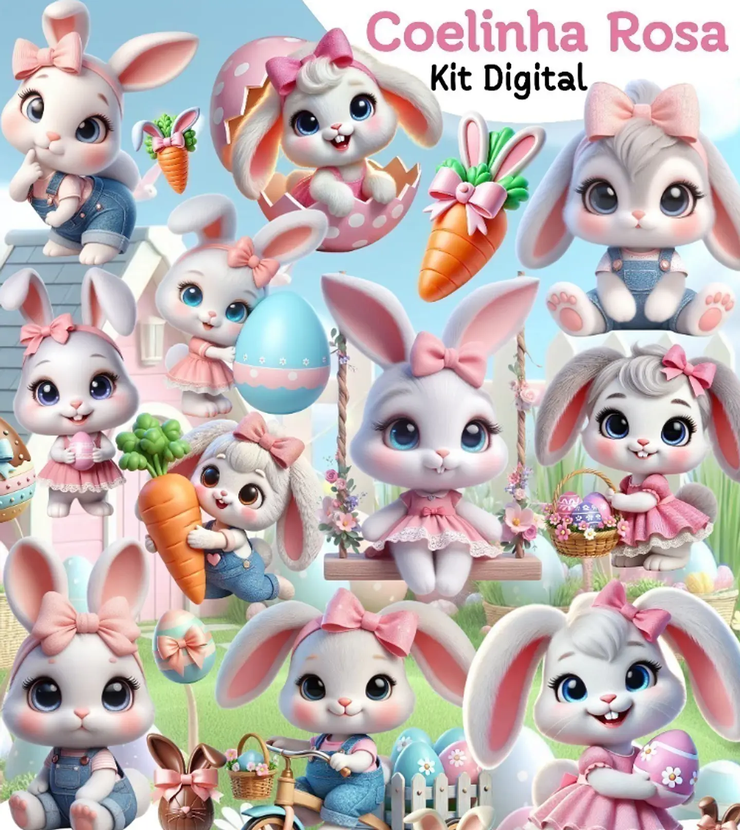 Kit Digital Coelhinha Rosa em Png 1