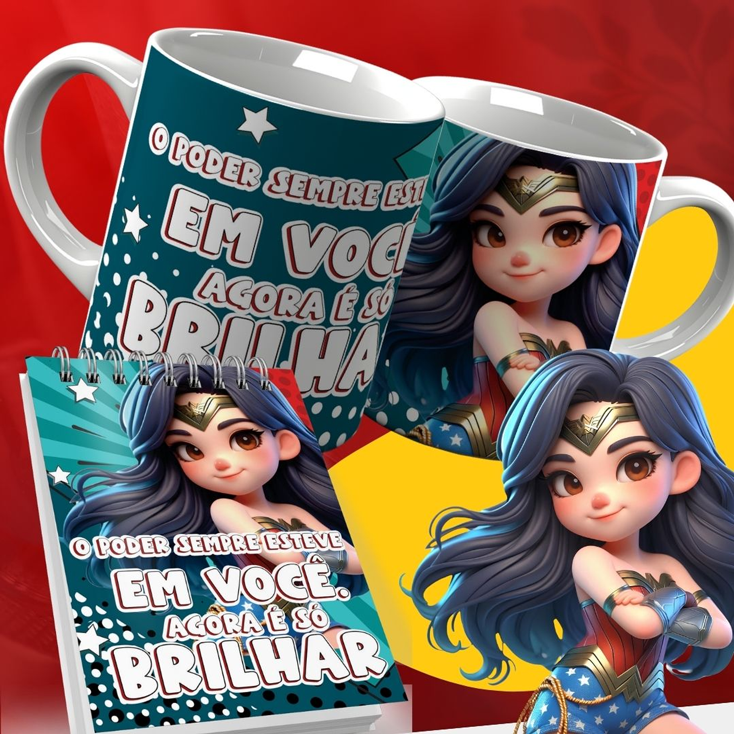 10 Artes para Caneca e Capa para Bloco Dia das Mulheres Mulher Maravilha Arquivo Editável 1