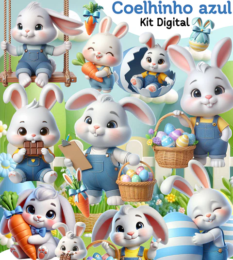 Kit Digital Coelhinha Azul em Png 
