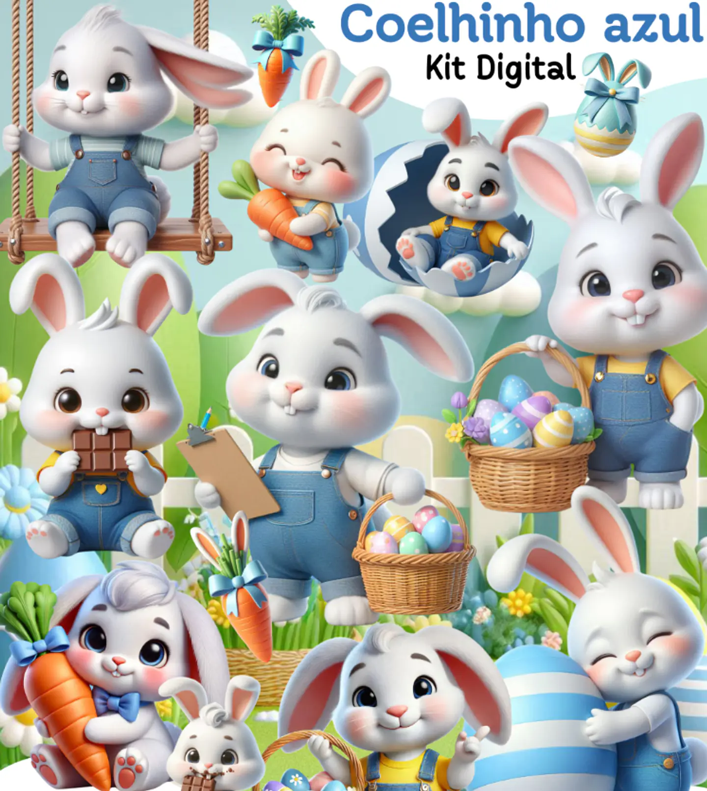 Kit Digital Coelhinha Azul em Png  1