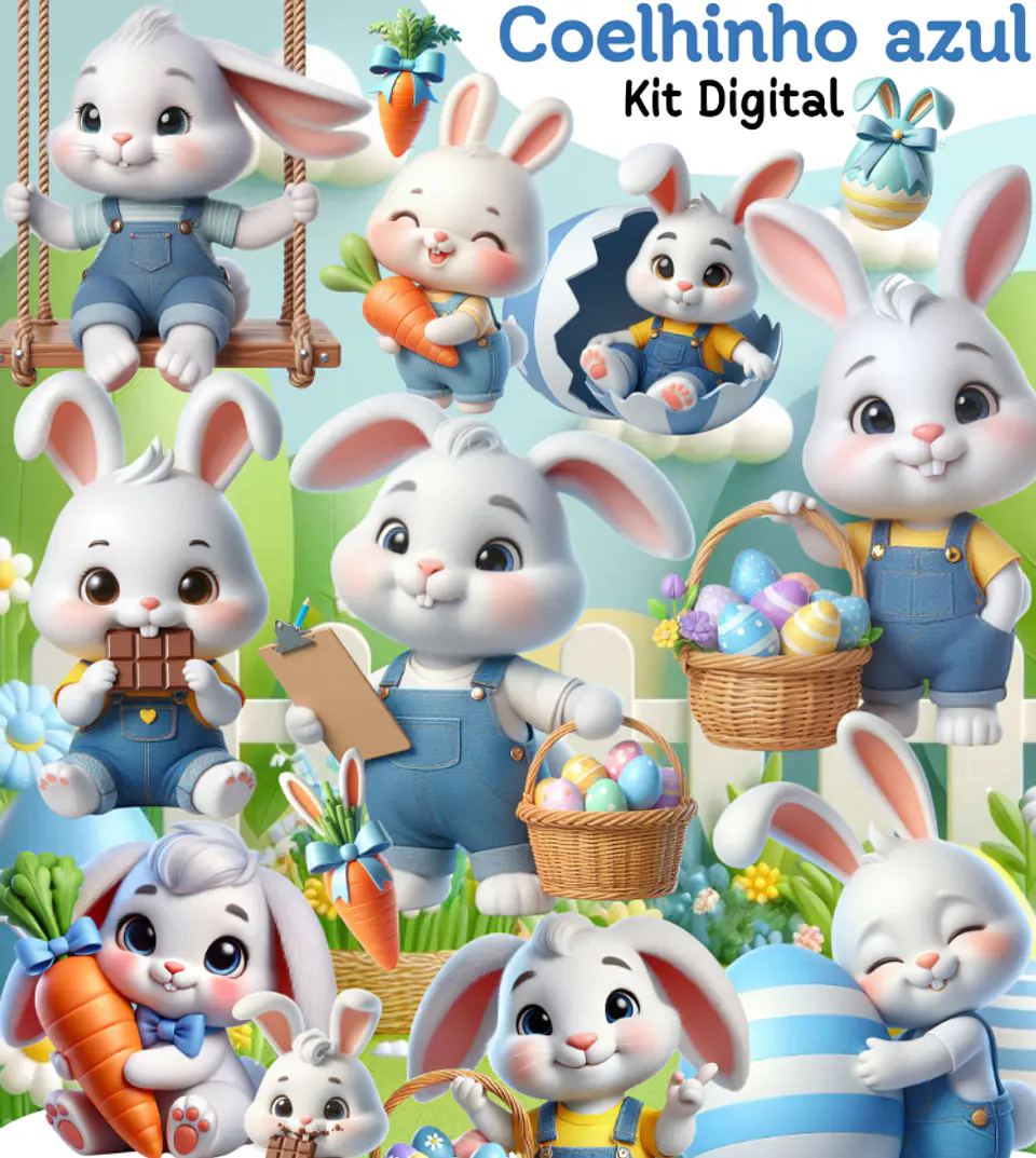 Kit Digital Coelhinha Azul em Png  1