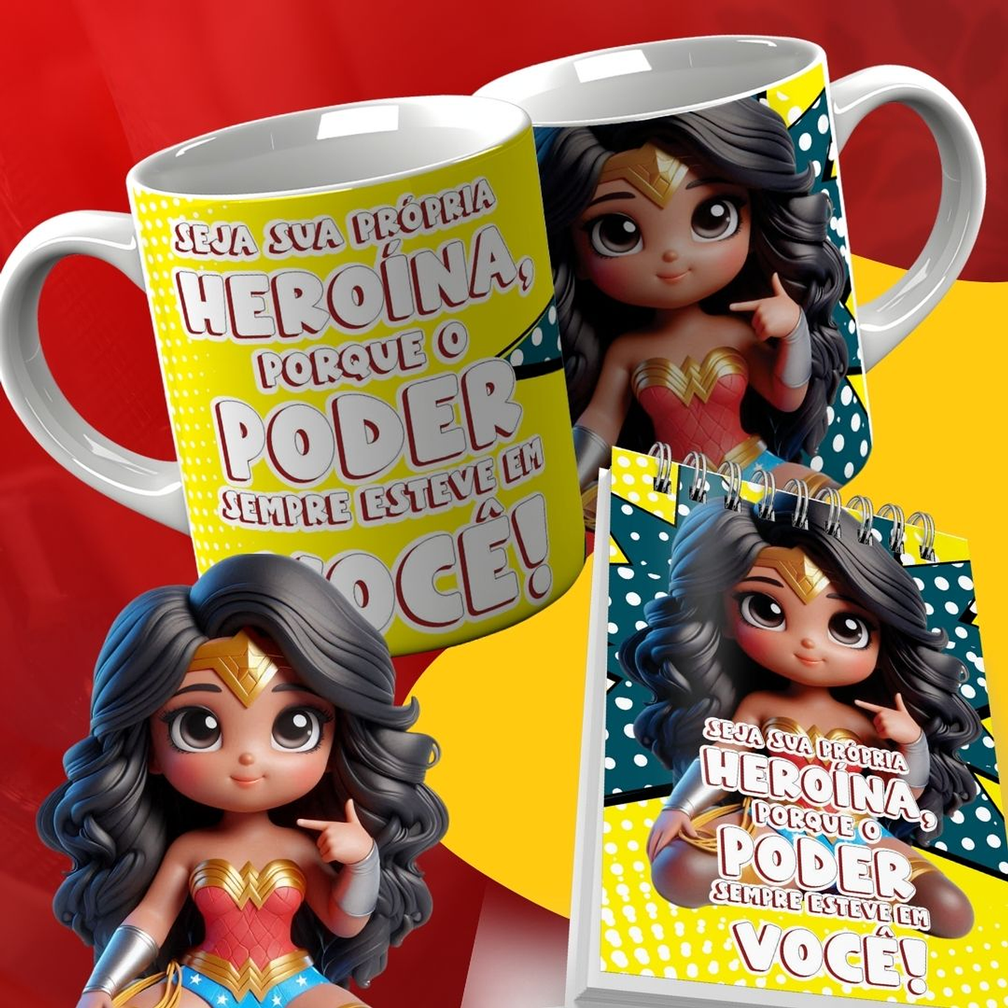 10 Artes para Caneca e Capa para Bloco Dia das Mulheres Mulher Maravilha Arquivo Editável 2