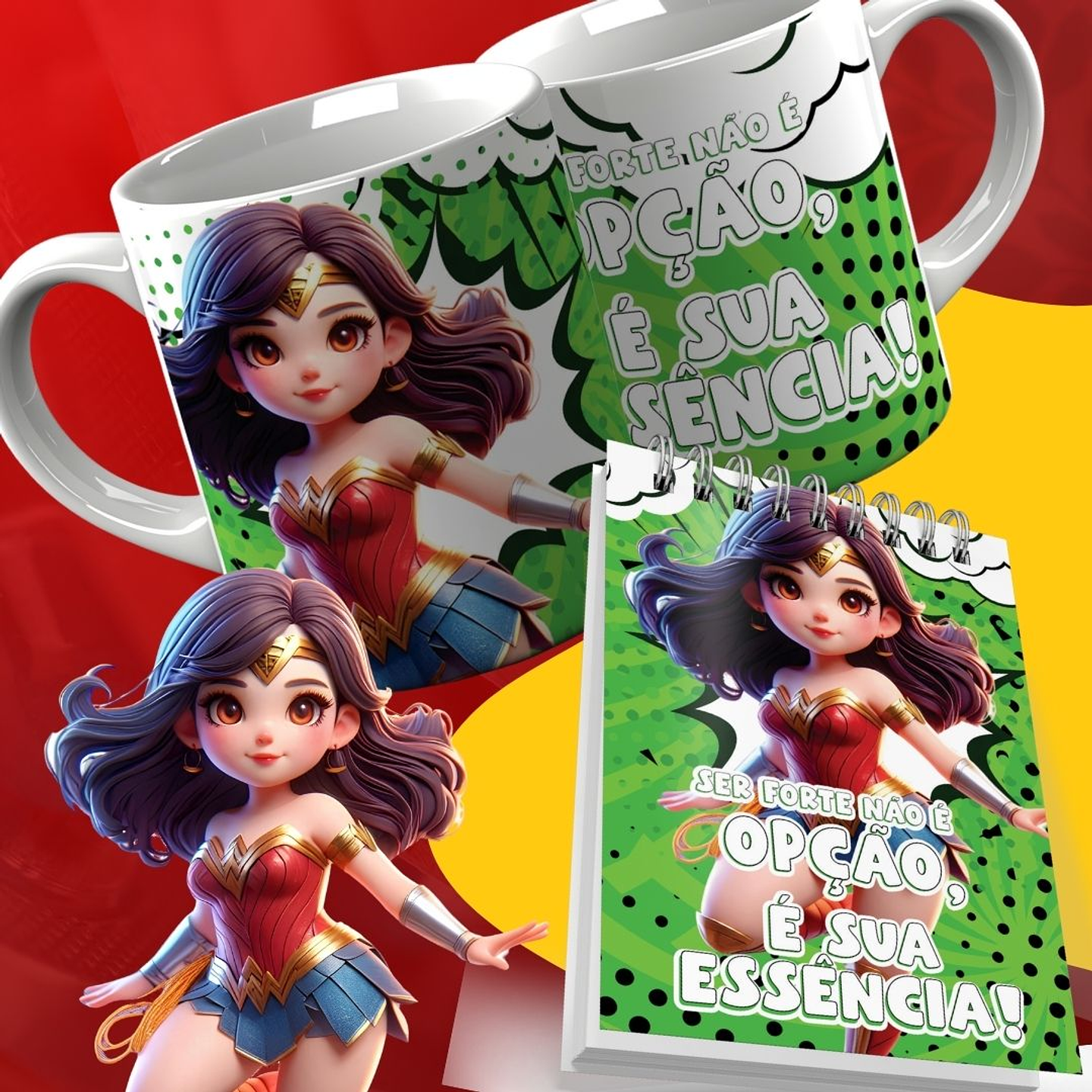 10 Artes para Caneca e Capa para Bloco Dia das Mulheres Mulher Maravilha Arquivo Editável 3