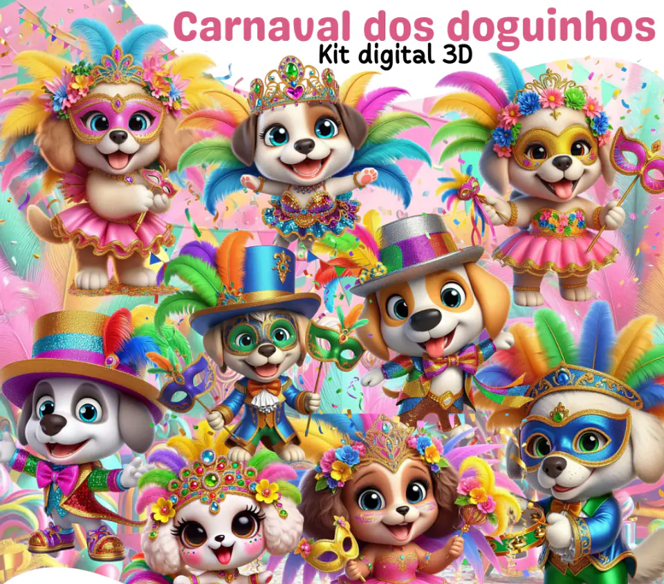 Kit Digital Doguinhos Carnaval em Png 1