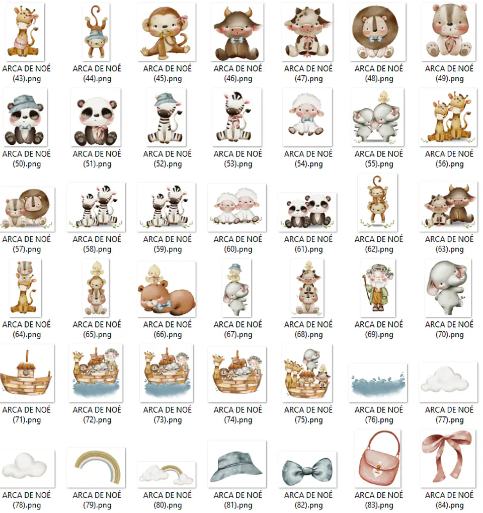 Kit Digital Arca de Noé Aquarelado Png 1