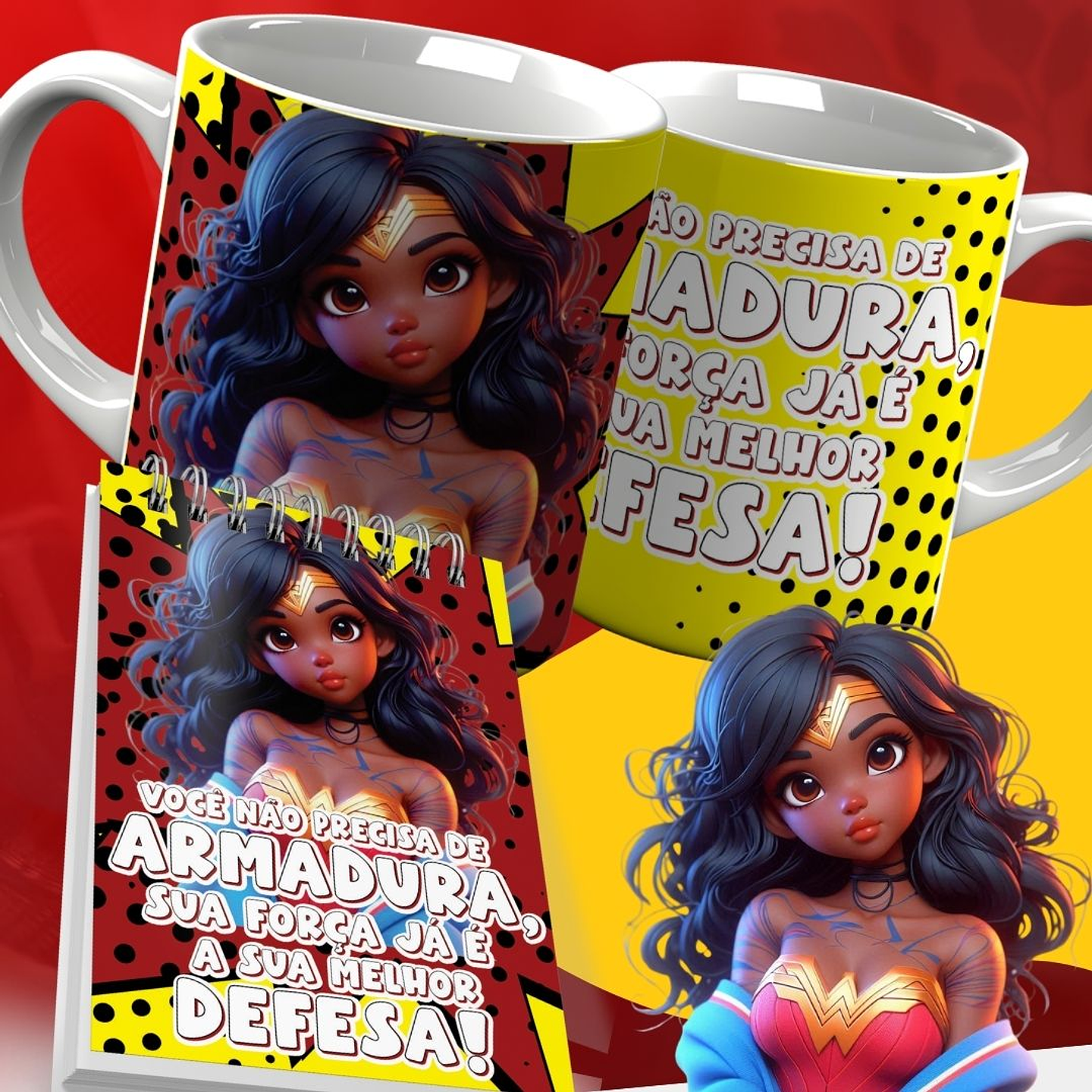 10 Artes para Caneca e Capa para Bloco Dia das Mulheres Mulher Maravilha Arquivo Editável 4