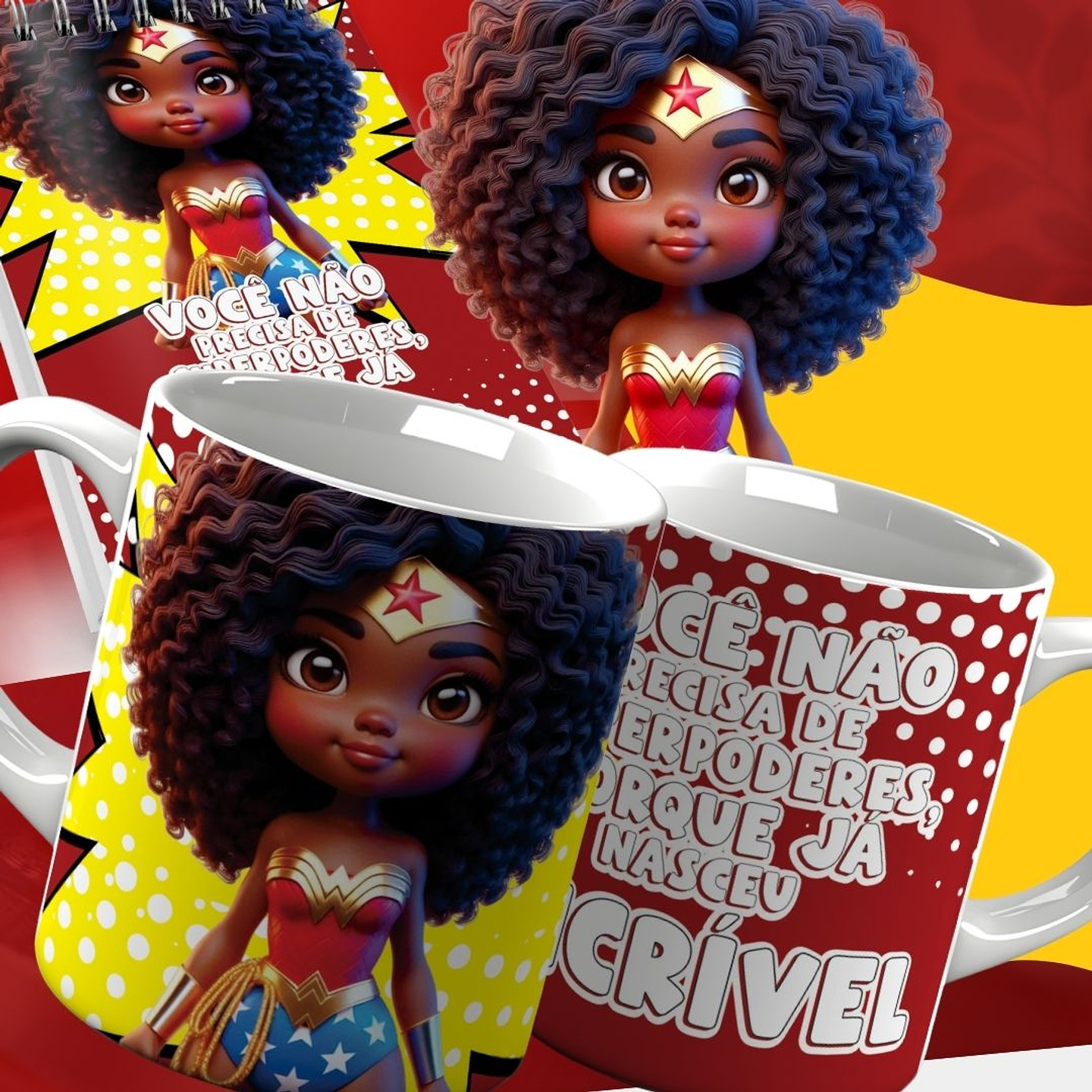 10 Artes para Caneca e Capa para Bloco Dia das Mulheres Mulher Maravilha Arquivo Editável 5