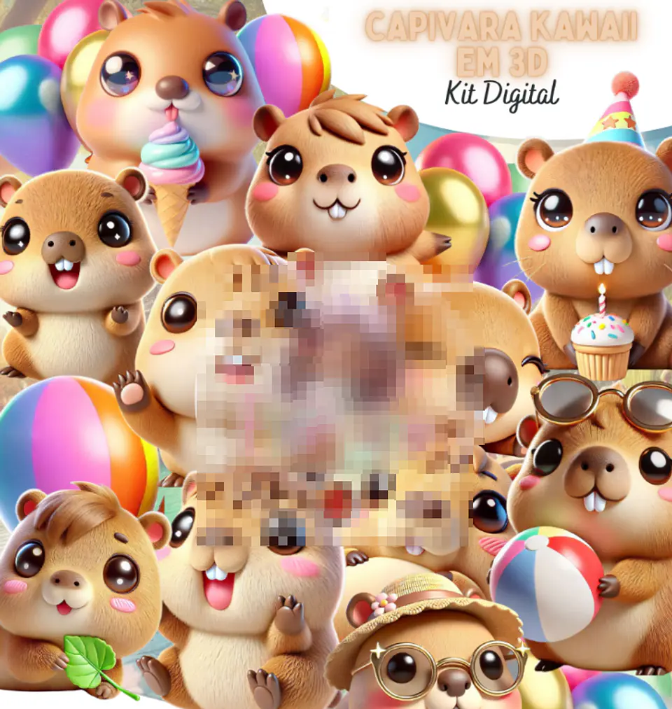 Kit Digital Capivara Kawaii 3d Arquivo em Png  1