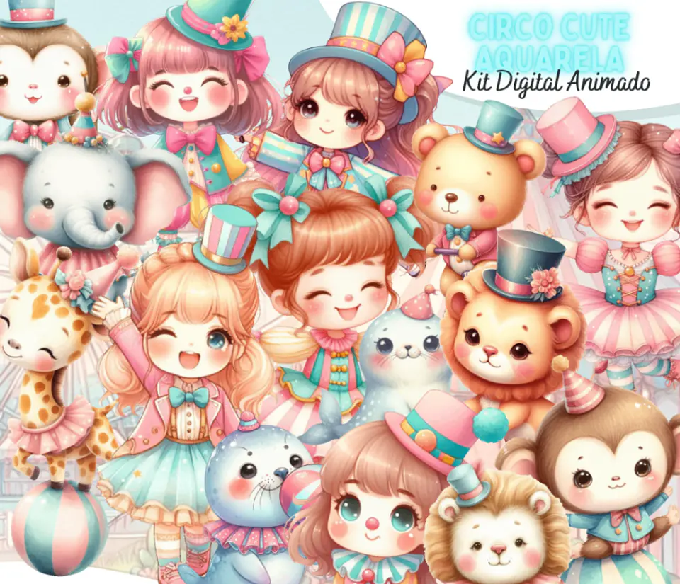 Kit Digital Circo Aquarela Menina Arquivo em Gif Animado 1