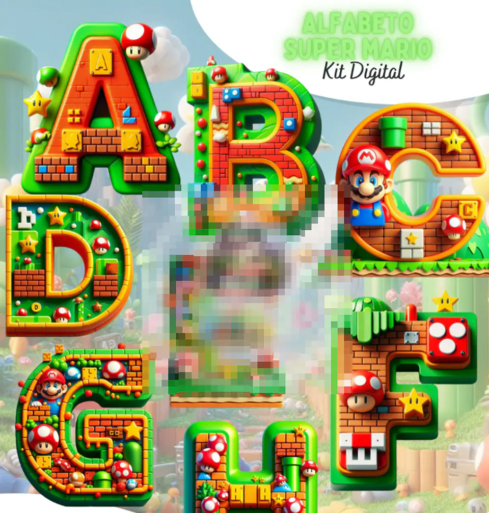 Kit Digital Alfabeto Super Mario 3d Arquivo em Png 1