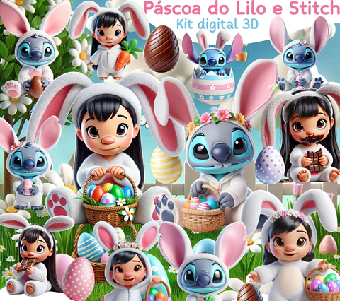 Kit Digital Páscoa Stitch em Png